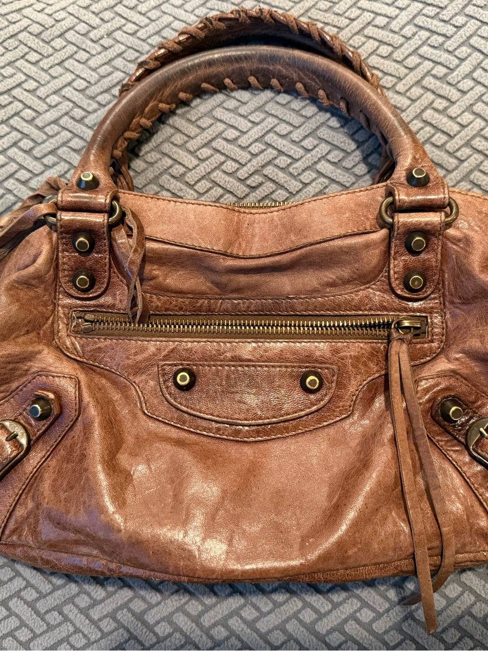 Balenciaga Brown Leather Braided-Handle Satchel